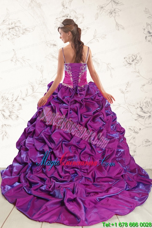 Classic Ball Gown Embroidery Court Train Quinceanera Dresses in Purple