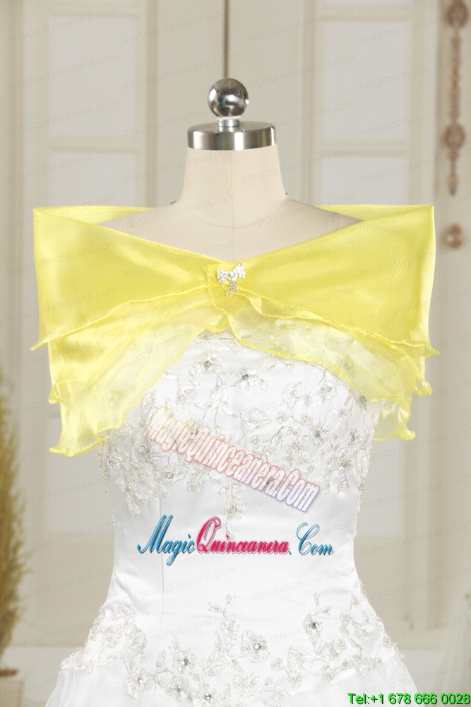 Elegant Appliques 2015 Champagne Quinceanera Dress with Wraps