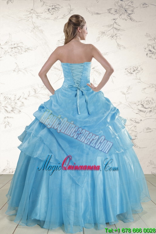 Pretty Aqua Blue 2015 Strapless Quinceanera Dresses with Beading