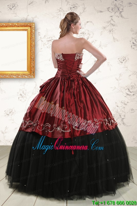 Pretty Ball Gown Embroidery 2015 Quinceanera Dresses in Rust Red and Black