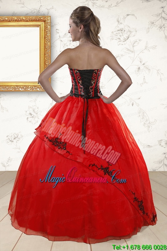 Red Appliques Strapless Quinceanera Dresses for 2015