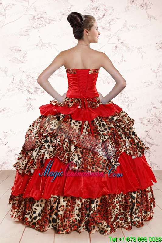 Unique Leopard Multi Color 2015 Quinceanera Dresses with Strapless