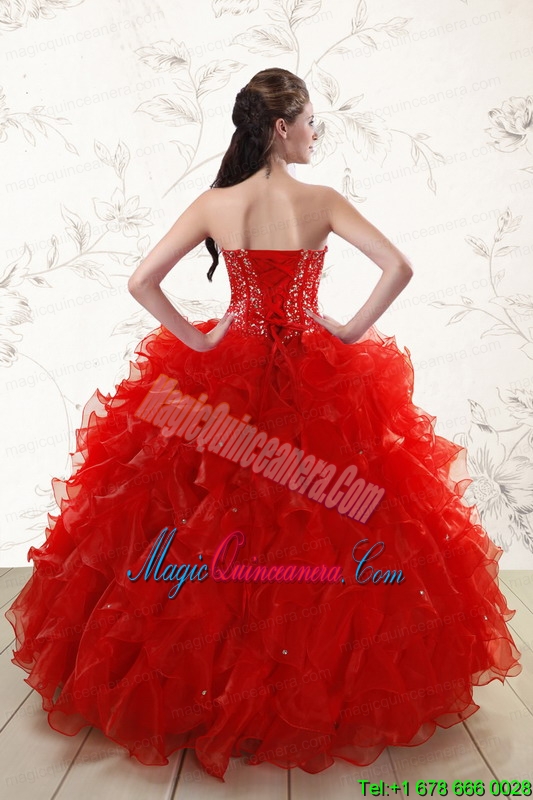 2015 Most Popular Red Quinceanera Dresses with Beading and Ruffles