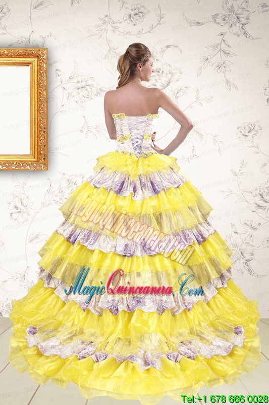 2015 Printed and Ruffles Multi-color Quinceanera Dresses