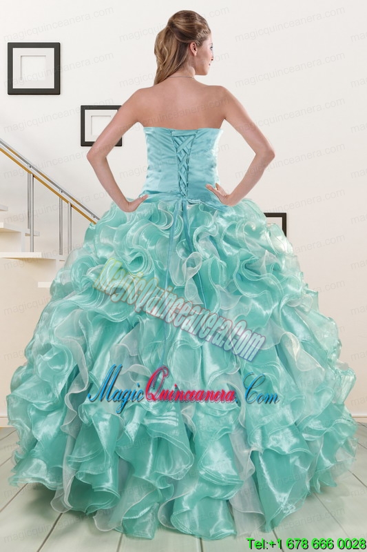 Beautiful Beading Sweet 16 Dresses in Apple Green for 2015