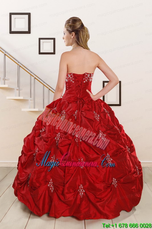 Cheap Sweetheart Appiques and Beaded 2015 Quinceanera Dresses in Red