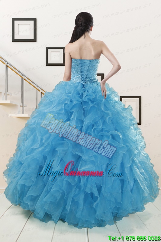 Hot Sell Beaded Quinceanera Dresses Ruffled in Blue