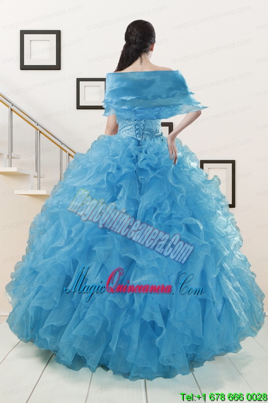 Hot Sell Beaded Quinceanera Dresses Ruffled in Blue