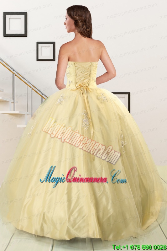 Latest Appliques Sweet 15 Quinceanera Dress in Light Yellow For 2015
