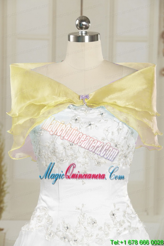 Latest Appliques Sweet 15 Quinceanera Dress in Light Yellow For 2015