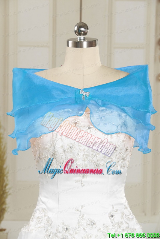 Perfect Spaghetti Straps Appliques Sequins Turquoise Quinceanera Dresses for 2015
