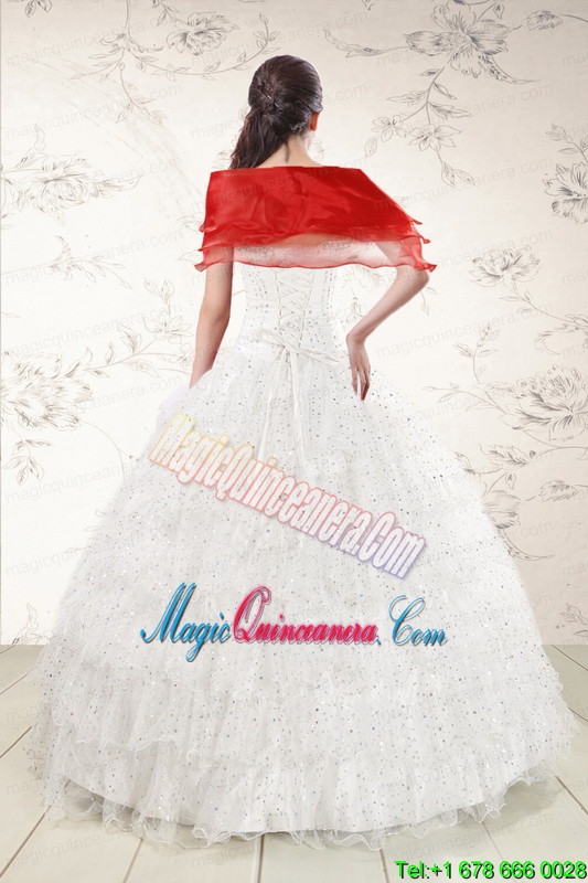 White Ball Gown Formal Quinceanera Dresses with Sequins and Ruffles