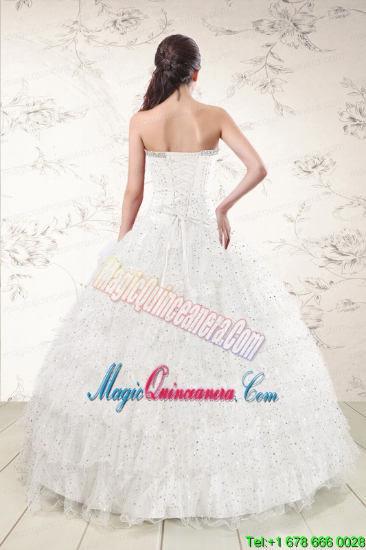 White Ball Gown Formal Quinceanera Dresses with Sequins and Ruffles