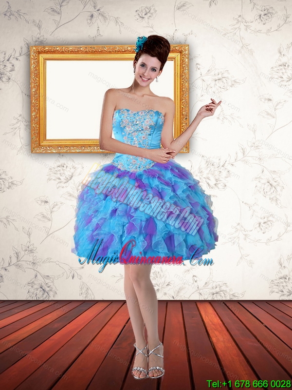 Afforable 2015 Sweetheart Beading Short Dama Dresses in Multi Color