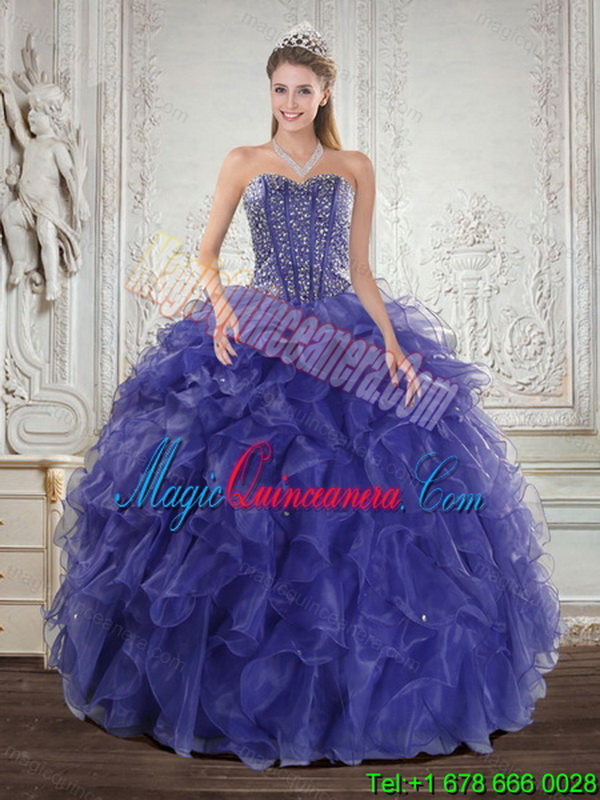 triumph Royal Bule Gorgeous Quince Dresses with Beading and Ruffles for 2015