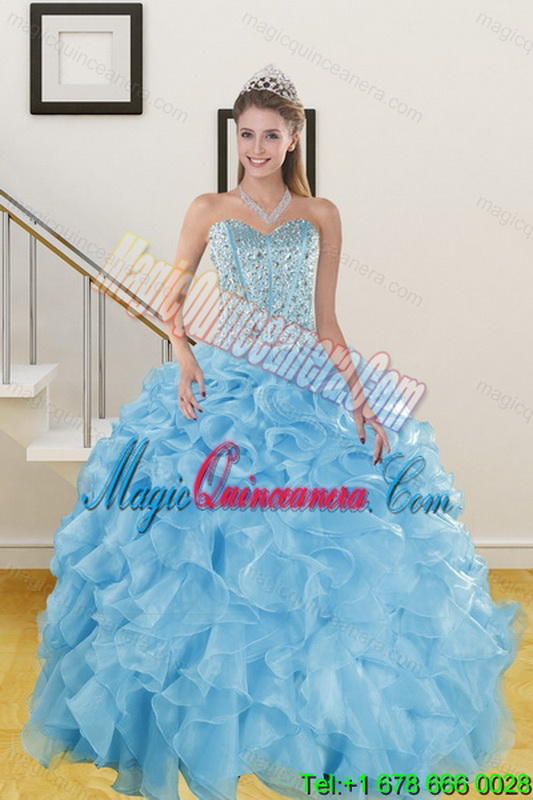 triumph The Most Popular Ruffles and Beading Baby Blue Sweet 15 Quince Dresses for 2015