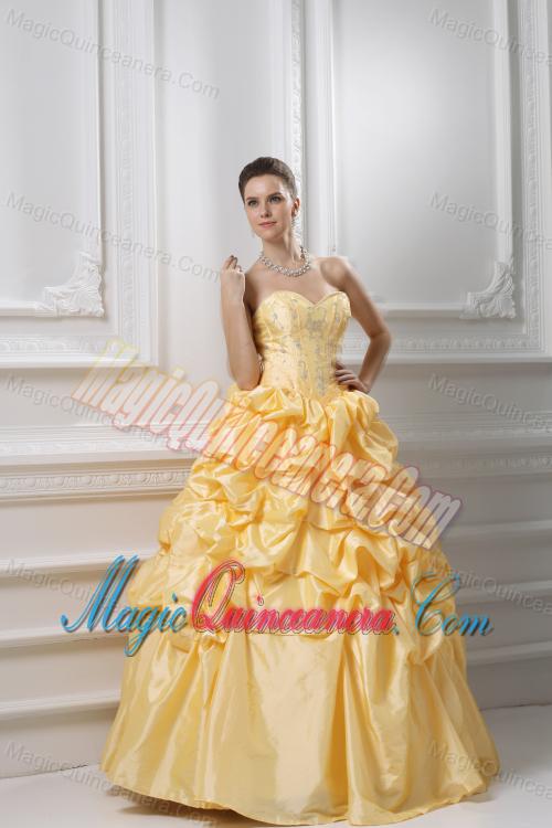 Ball Gown Sweetheart Beading Pick-ups Yellow Quinceanera Dress