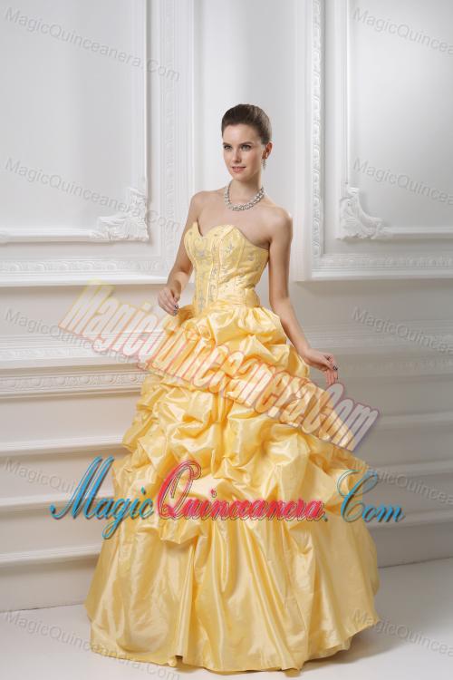Ball Gown Sweetheart Beading Pick-ups Yellow Quinceanera Dress
