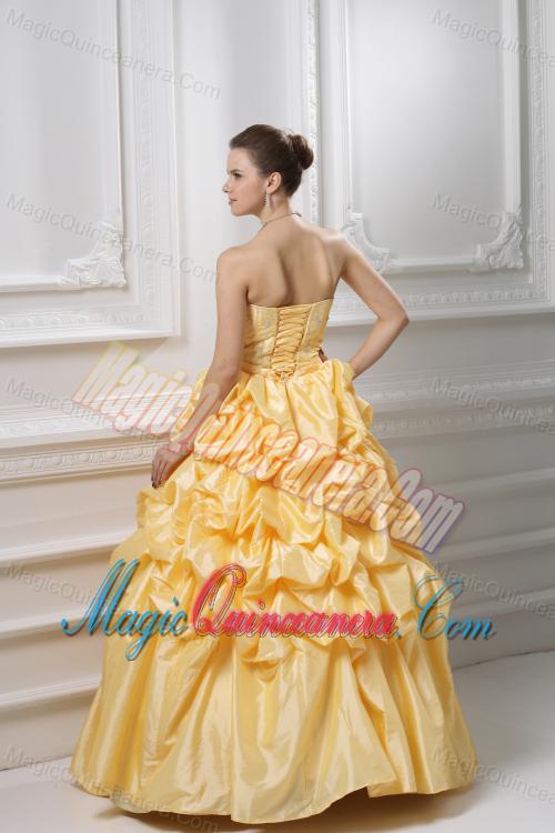 Ball Gown Sweetheart Beading Pick-ups Yellow Quinceanera Dress