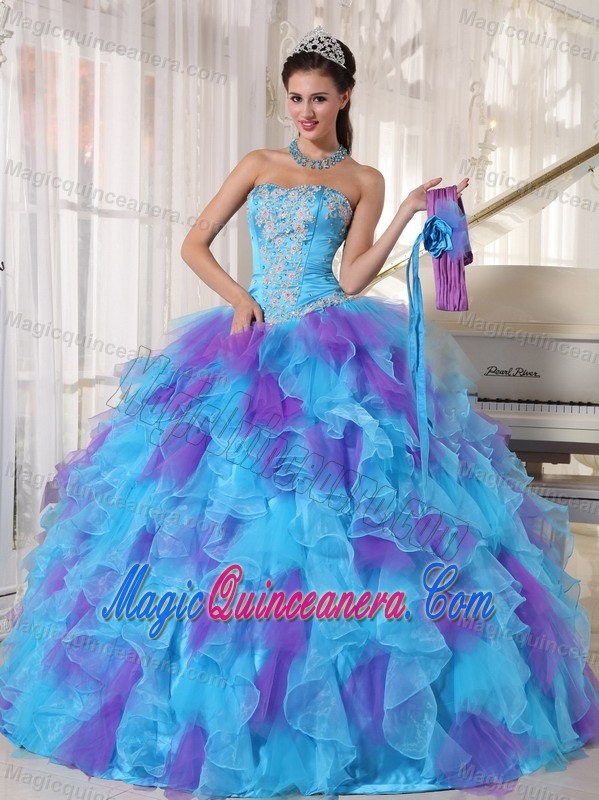 Appliqued Bodice Blue and Lavender Quinceanera Gowns Dresses 2015
