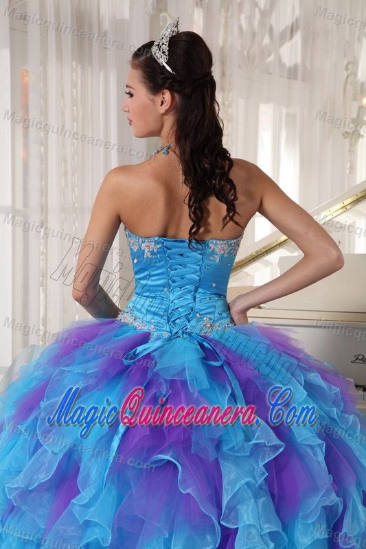 Appliqued Bodice Blue and Lavender Quinceanera Gowns Dresses 2015