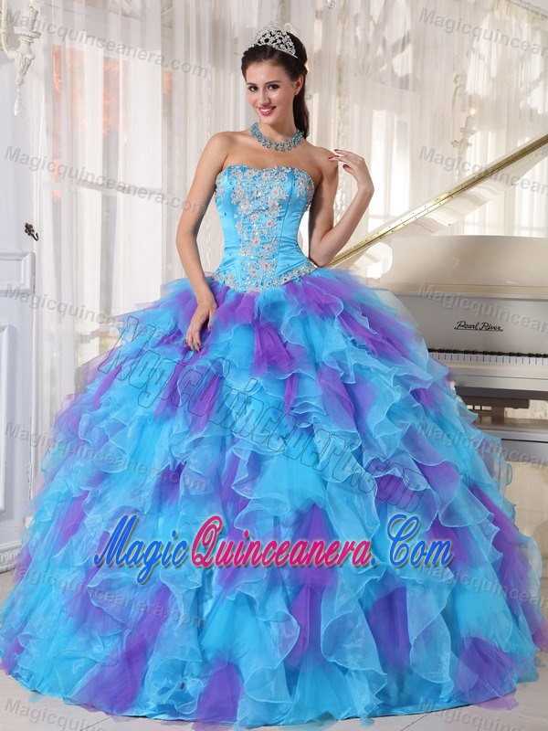 Appliqued Bodice Blue and Lavender Quinceanera Gowns Dresses 2015