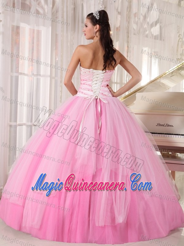 Pink Tulle Quinceanera Gowns Dresses with Beading in Puerto Rico
