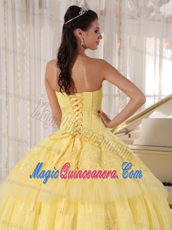 Yellow Sweetheart Quinceanera Gowns Dresses with Appliques Ruffles