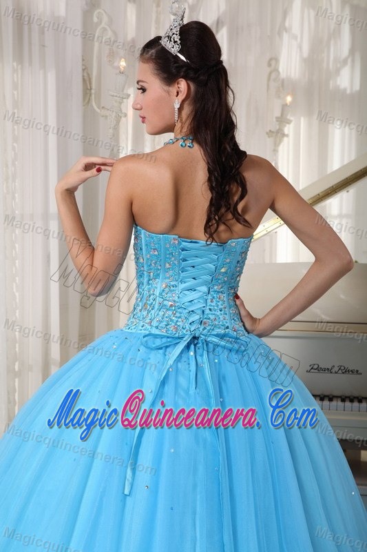 Beaded Bodice Sweetheart Sky Blue Tulle Dresses of 15 in Arecibo