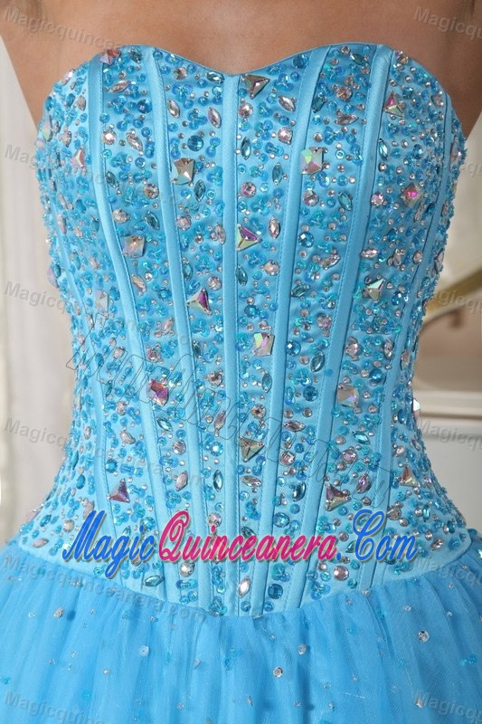 Beaded Bodice Sweetheart Sky Blue Tulle Dresses of 15 in Arecibo