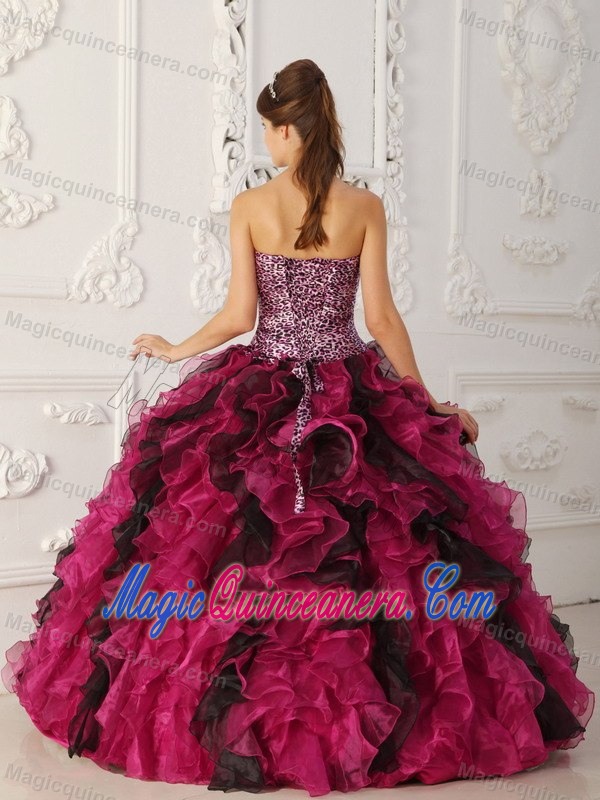 Colorful Ruffles and Beading Dresses Quinceanera with Leopard Print