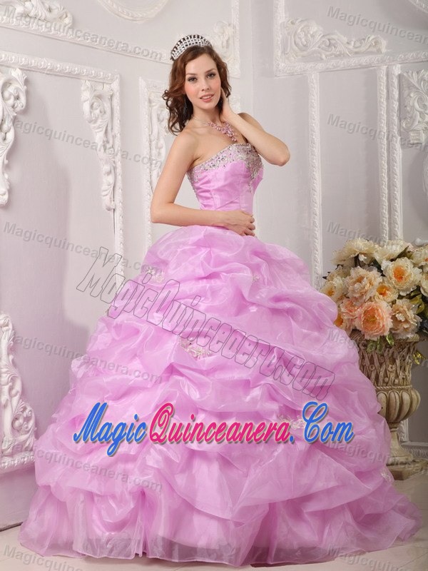 Rose Pink Organza Dresses for Quinceaneras with Appliques Pick ups