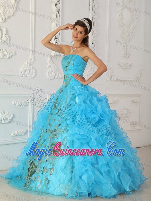 Beading Ruffles Accent Dresses for 15 in Aqua Blue in Aibonito