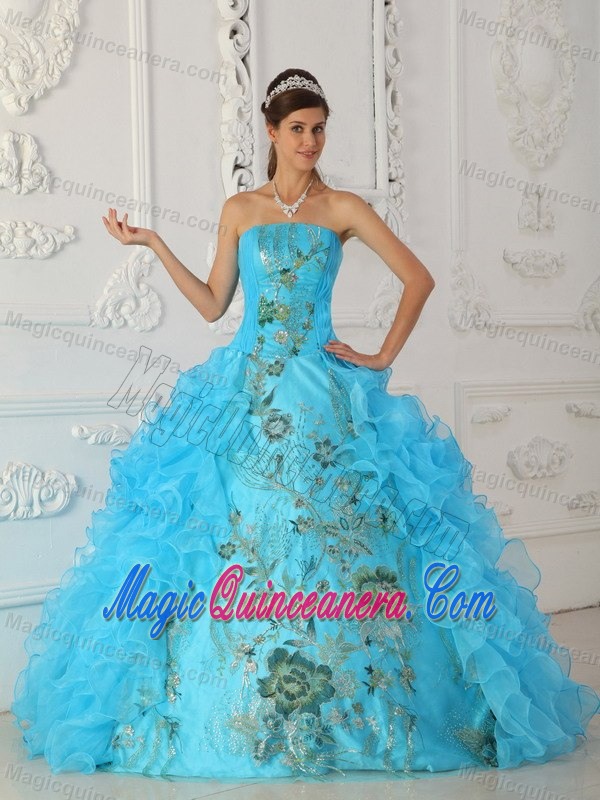 Beading Ruffles Accent Dresses for 15 in Aqua Blue in Aibonito