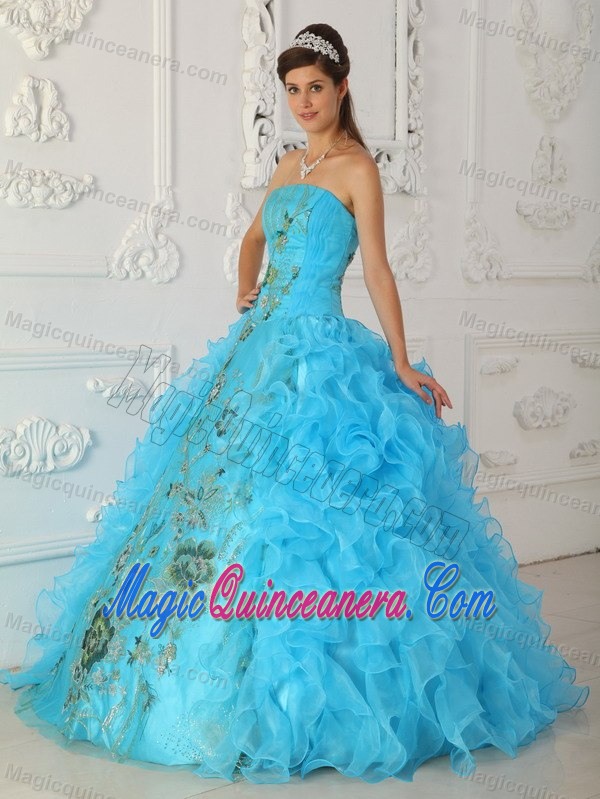 Beading Ruffles Accent Dresses for 15 in Aqua Blue in Aibonito