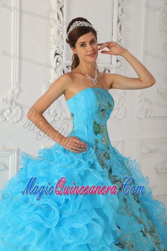 Beading Ruffles Accent Dresses for 15 in Aqua Blue in Aibonito