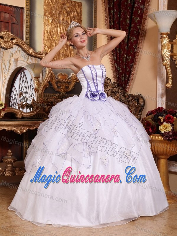 Beaded White Sweet Sixteen Dresses with Flowers and Ruffles 2013