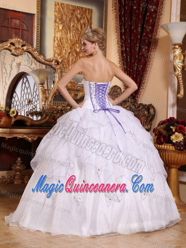 Beaded White Sweet Sixteen Dresses with Flowers and Ruffles 2013