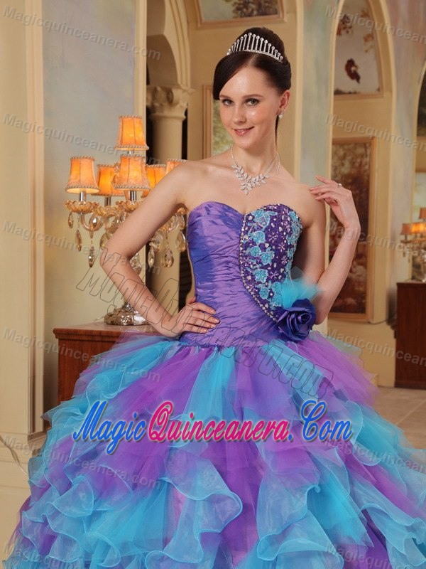 Lavender and Blue Organza Sweet 16 Dresses with Appliques Ruffles
