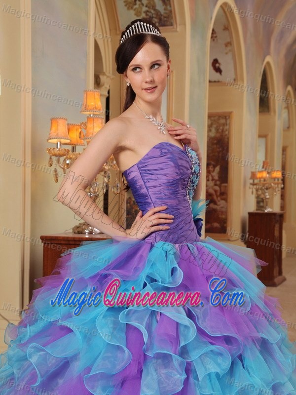 Lavender and Blue Organza Sweet 16 Dresses with Appliques Ruffles