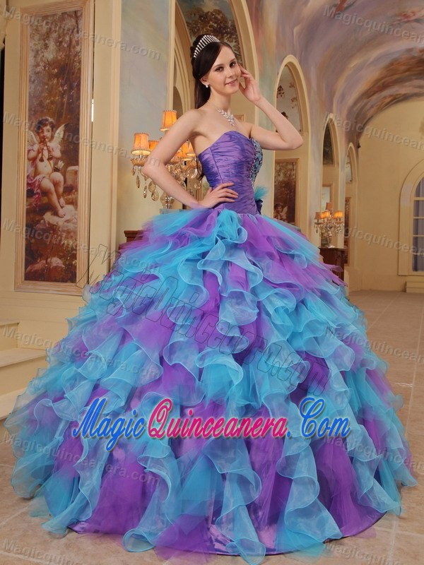 Lavender and Blue Organza Sweet 16 Dresses with Appliques Ruffles