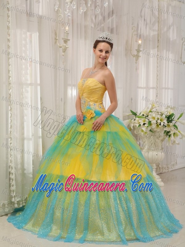 Popular Colorful Strapless Sweet 16 Dresses with Beading Ruffles