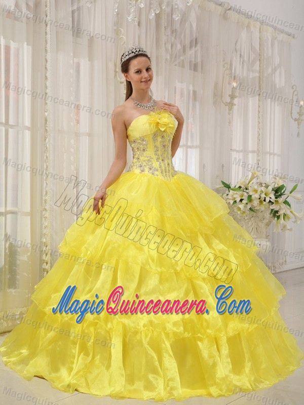 Beading Ruffles Accent Sweet 16 Dresses in Yellow in Puerto Rico