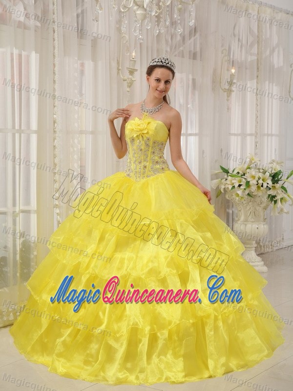 Beading Ruffles Accent Sweet 16 Dresses in Yellow in Puerto Rico
