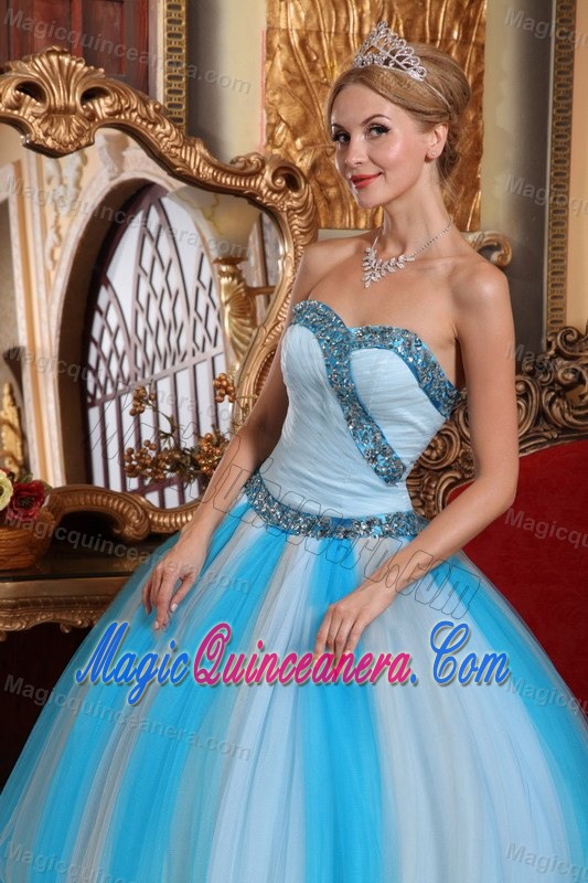 Beaded Sweetheart Multiple Colors Tulle Sweet 16 Dresses in Aguas