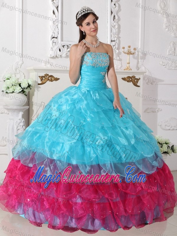2013 Colorful Organza Quinceanera Gown Dresses with Layers Appliques