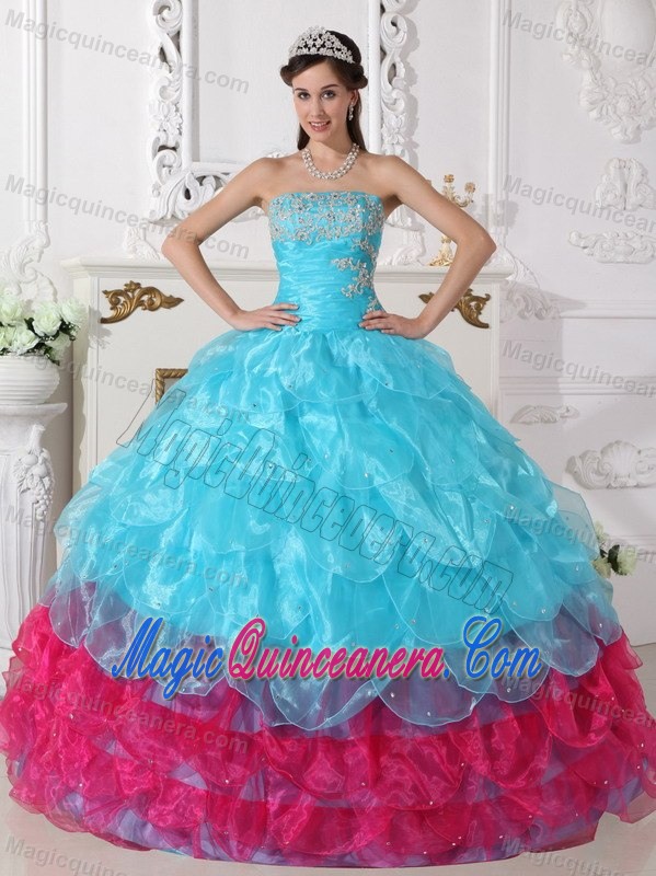 2013 Colorful Organza Quinceanera Gown Dresses with Layers Appliques