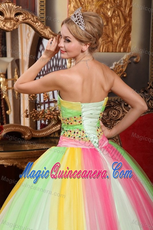 Colorful Tulle Sweetheart Quinceanera Gown Dresses with Beading