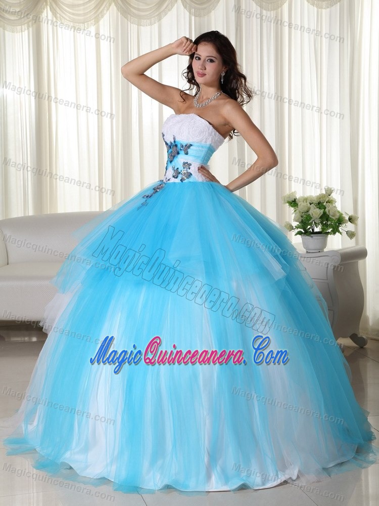 Appliques Accent Tulle Quinceanera Gown Dresses in White and Tulle