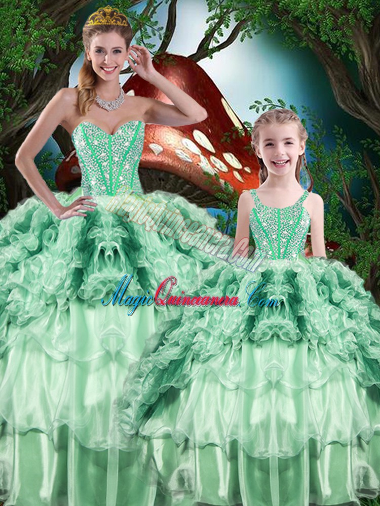 triumph Multi-color Sleeveless Floor Length Beading and Ruffles and Ruffled Layers Lace Up Sweet 16 Dresses